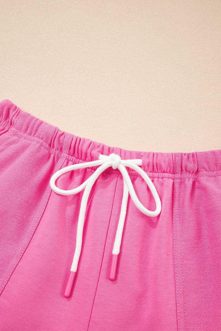Green V Neck Lounge Set Drawstring Shorts 2 Piece