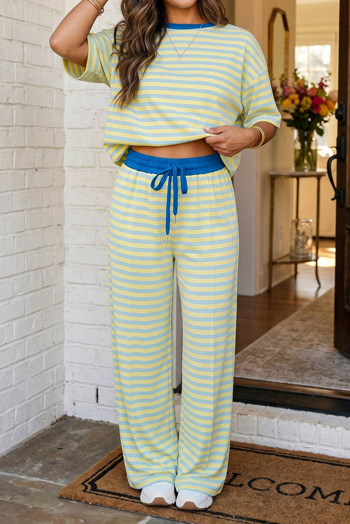 Stripe Drawstring Casual Lounge 2 Piece Set