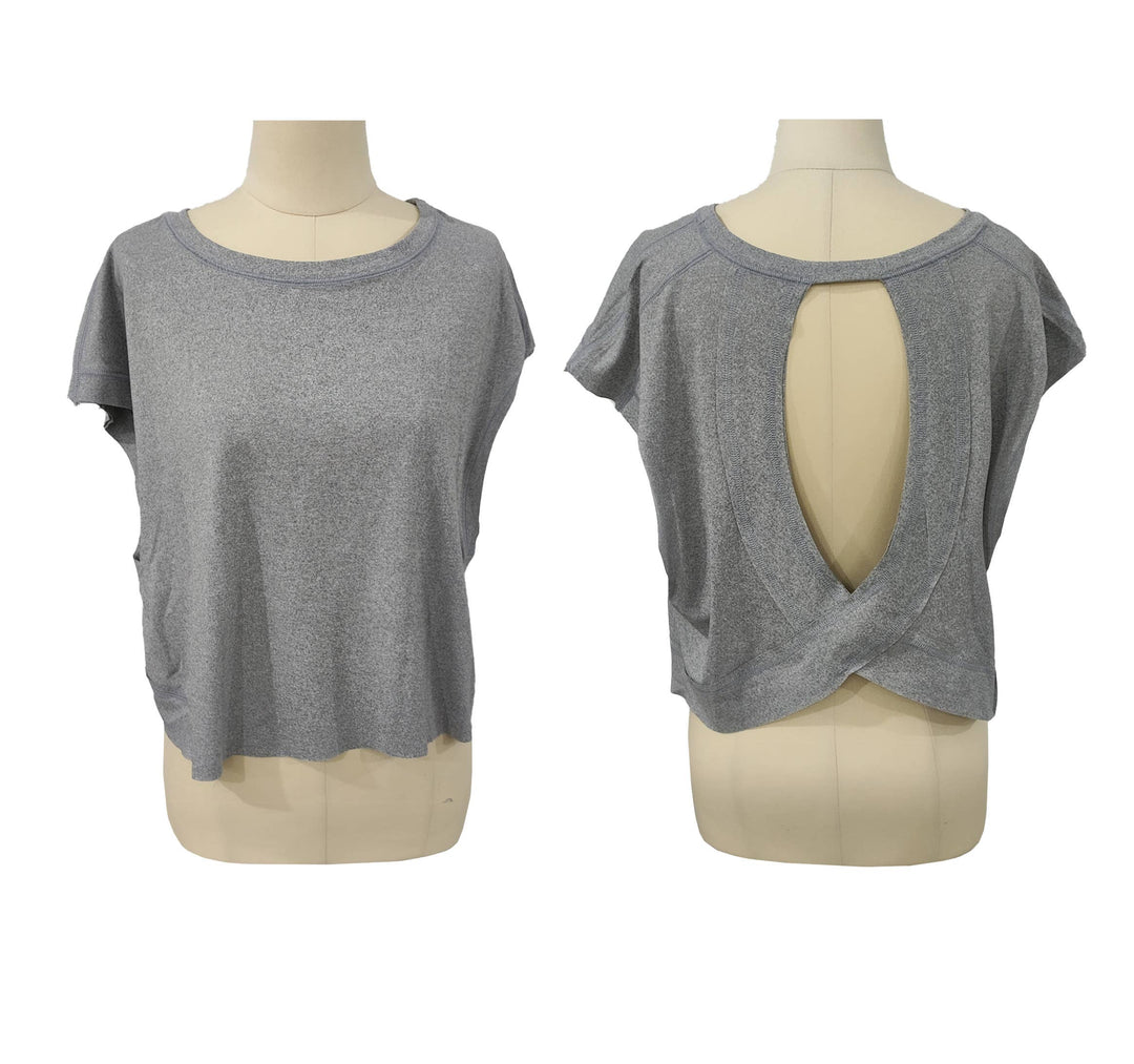 Rosa Clothing - Slouchy wrapped cutout back short sleeve workout tee top