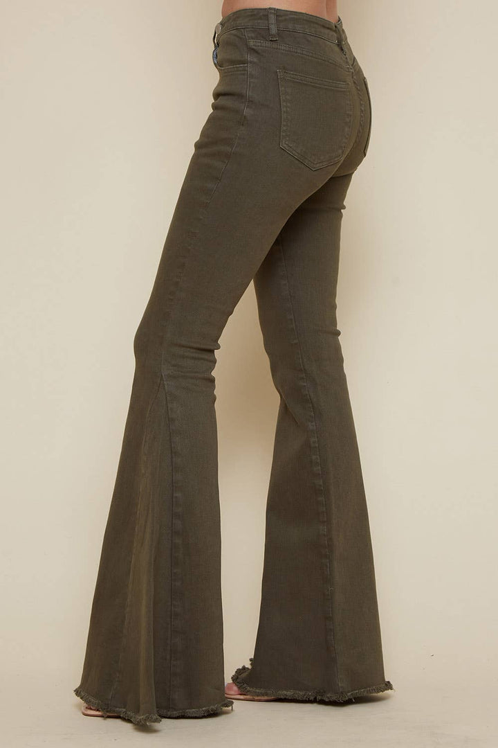 Saints &amp; Hearts - SIP6212A OLIVE CRISS CROSS UPSIZED BELL BOTTOM JEAN
