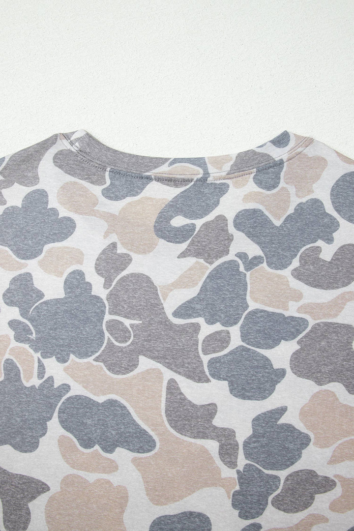 Neutral Camo Print Oversized Casual Crewneck T Shirt