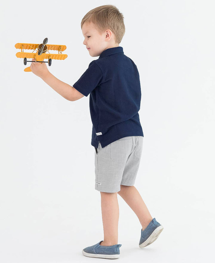 RuffleButts  - Boys Dark Navy Pique Short Sleeve Polo Shirt
