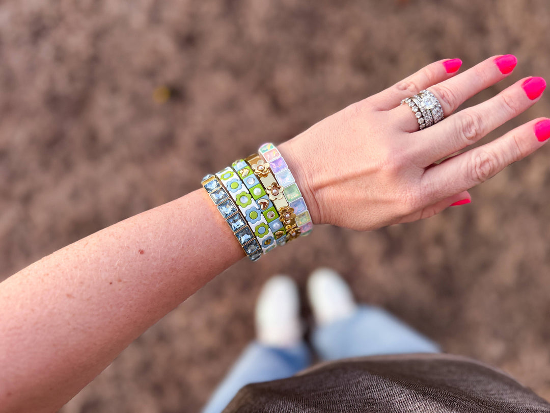 Taylor Elliott Designs - Enamel Stretch Bracelet - Square Gems - Libby -