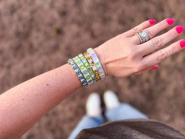 Taylor Elliott Designs - Enamel Stretch Bracelet - Square Gems - Libby -