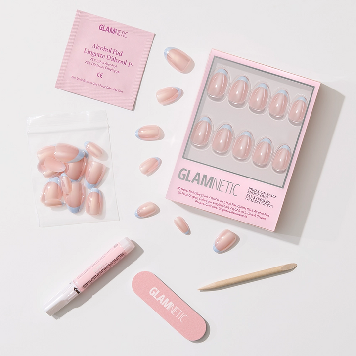 Glamnetic - Into Blue Press-On Nails|Short Oval|Light Blue Glazed French