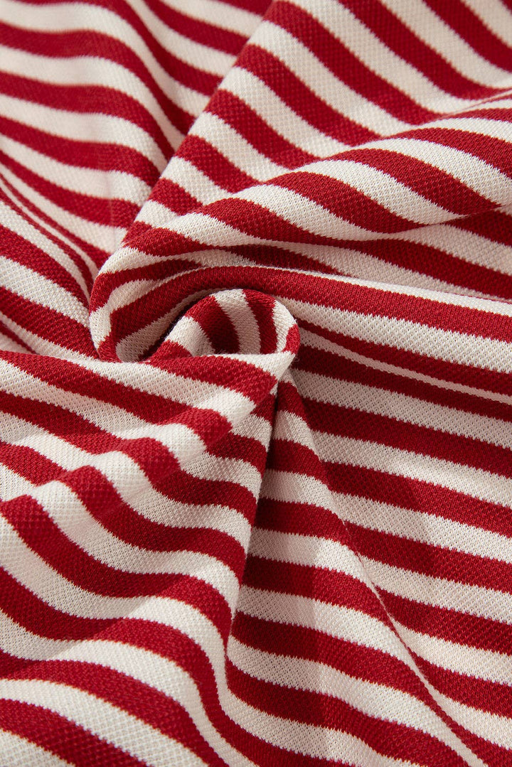 Red Stripe Bow Cutout Back Drop Shoulder Loose Tee