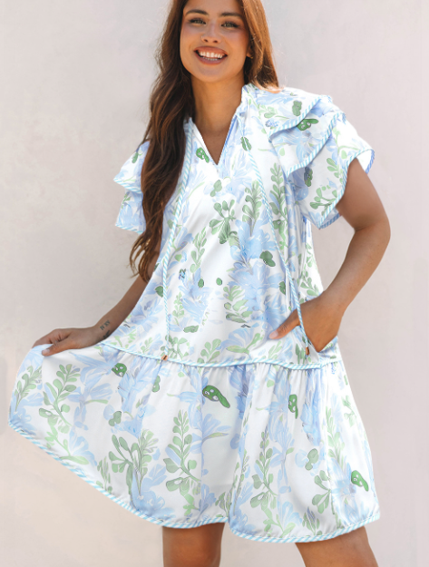 Lovesoft - Pink Floral Contrast Edge Layered Short Sleeve Mini Dress