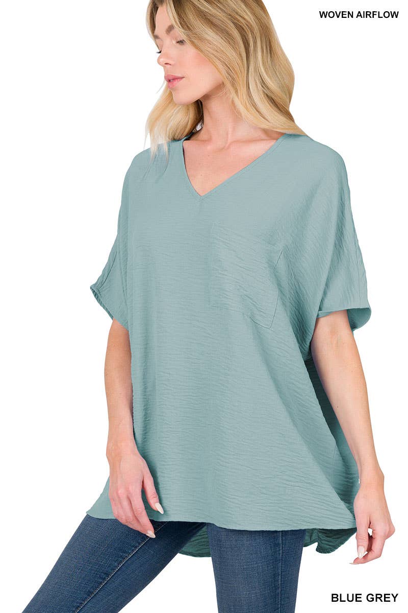 42POPS - SI-24049 Airflow V Neck Short Sleeve Top with pocket