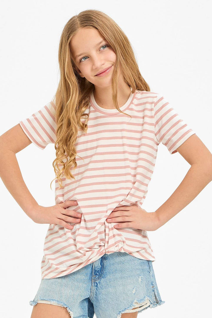 Good Girl - Kids Twist Knot Stripe Knit Short Sleeve Tee