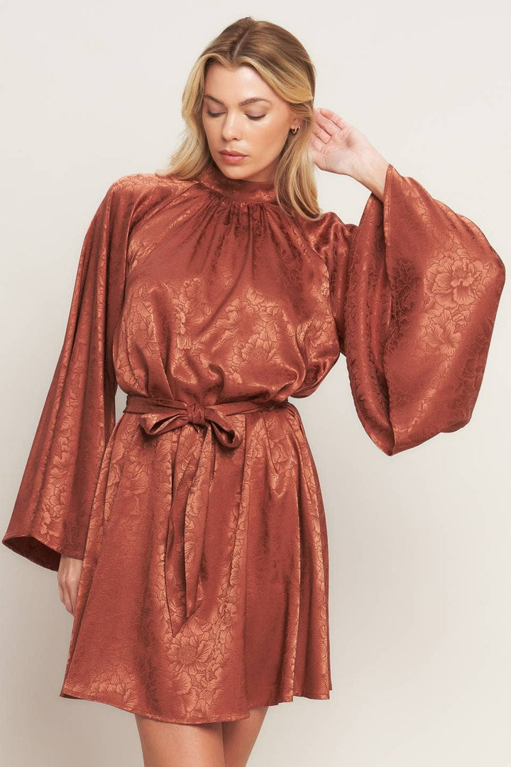 FLYING TOMATO - A woven jacquard satin mini dress - ID20594