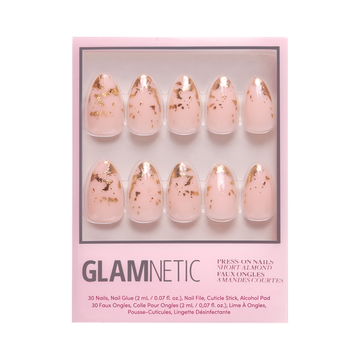 Glamnetic - 24K Press-On Nails|Gold Foil Accent| Short Almond Length