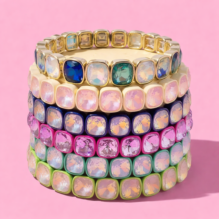 Taylor Elliott Designs - Enamel Stretch Bracelet - Square Gems - Layla -