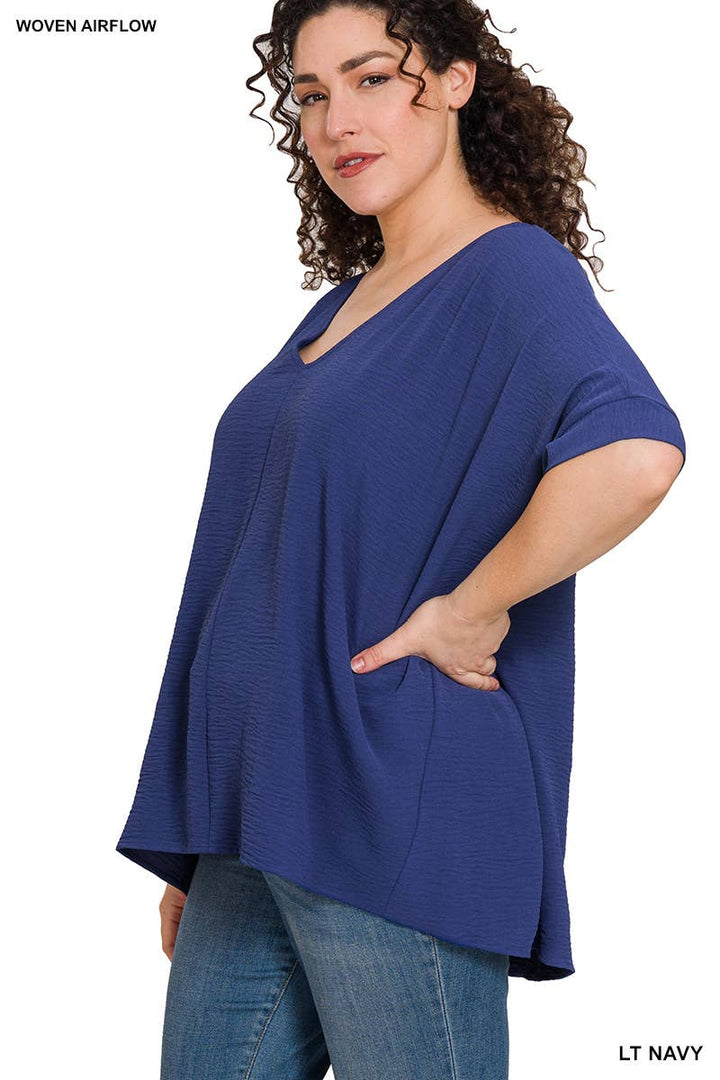 Plus Airflow V Neck Dolman Short Sleeve Top