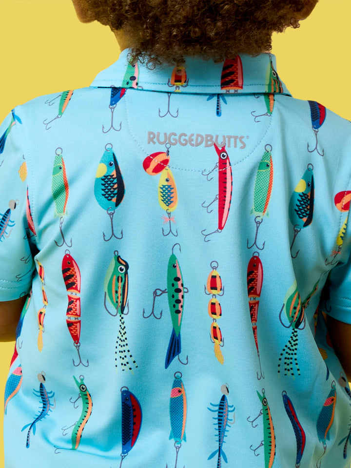 RuffleButts - Boys Gone Fishin Knit Short Sleeve Performance Polo