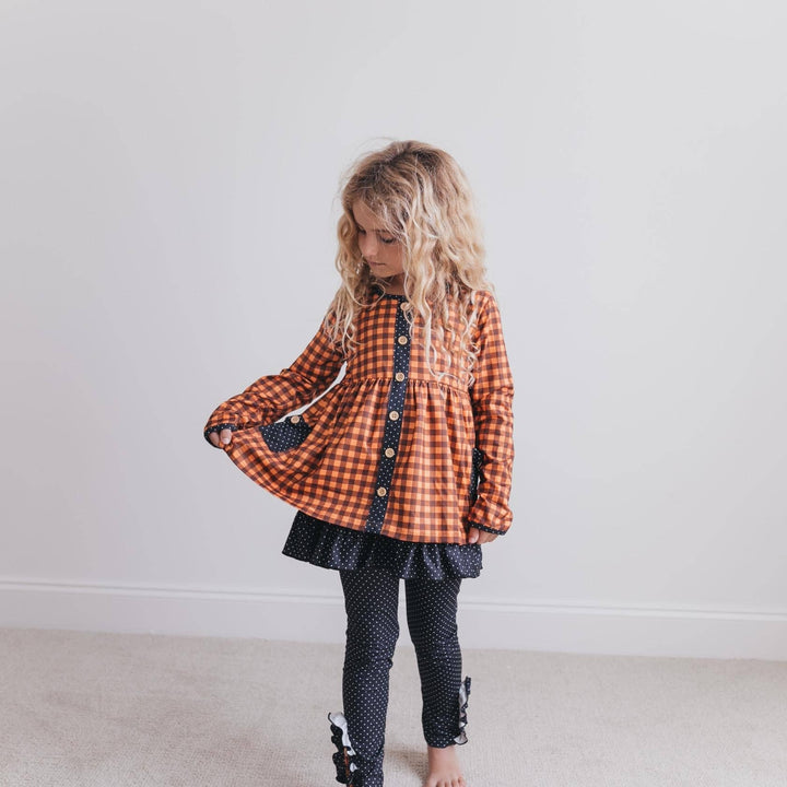 Kids Navy &amp; Rust Gingham Check Button Pocket Pant Fall Set