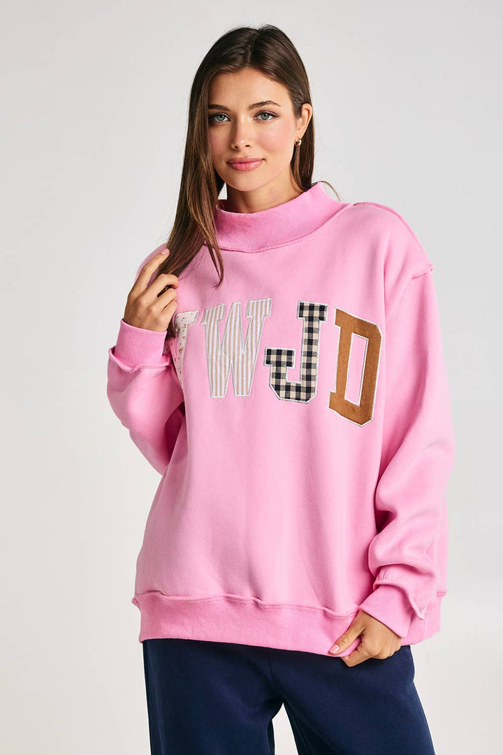 BUCKETLIST INC - IT2594E-WWJD1 | WWJD Embroidered Mock-neck Sweatshirt