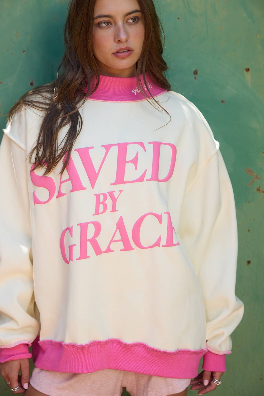 BUCKETLIST INC  Saved by Grace Puff Print Sweatshirt
