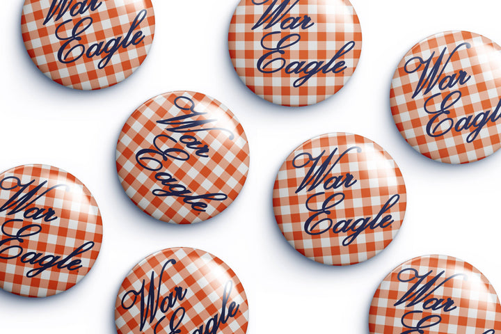 Auburn War Eagle Script Gingham Button
