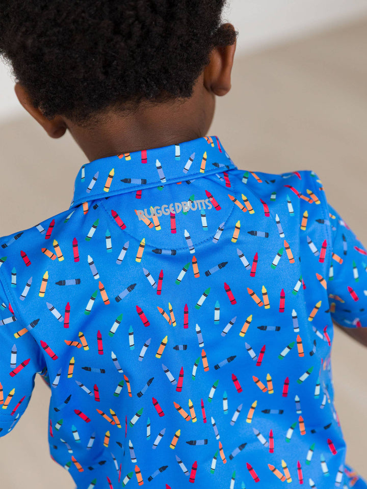 RuffleButts- Boys Tiny Crayons Knit Short Sleeve Performance Polo
