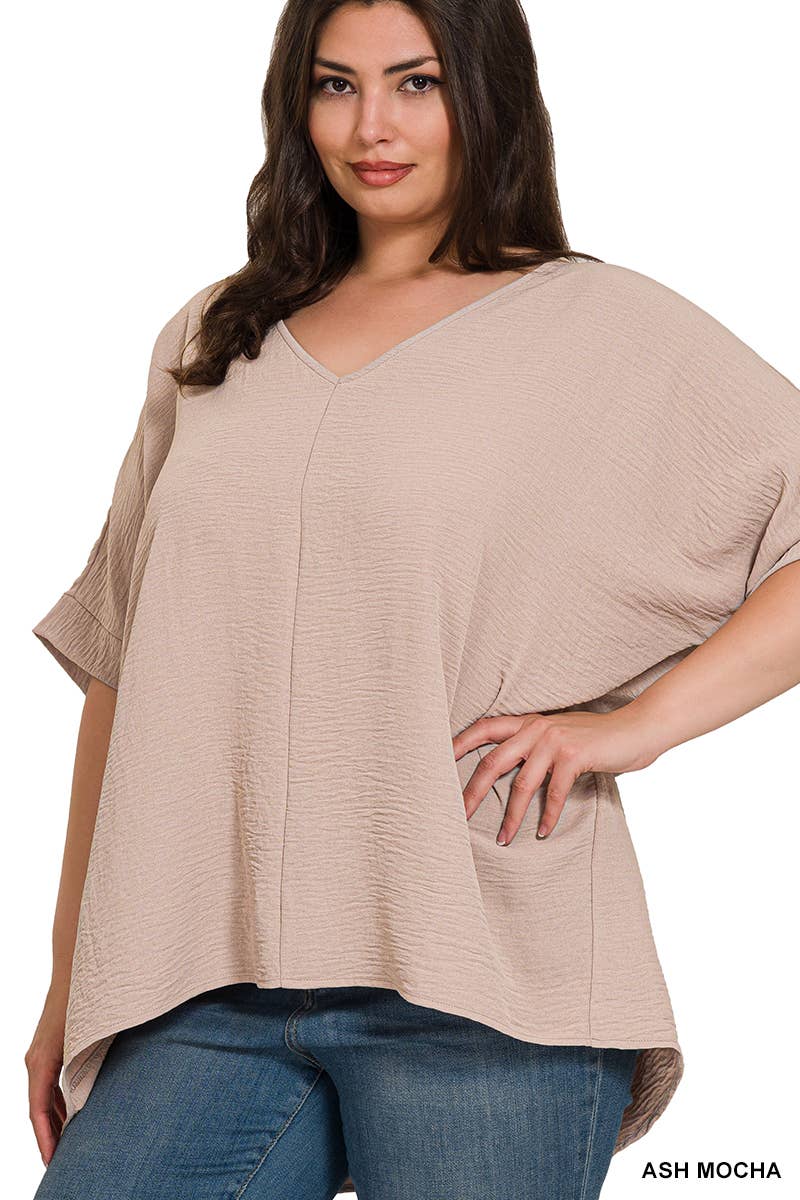 Plus Airflow V Neck Dolman Short Sleeve Top
