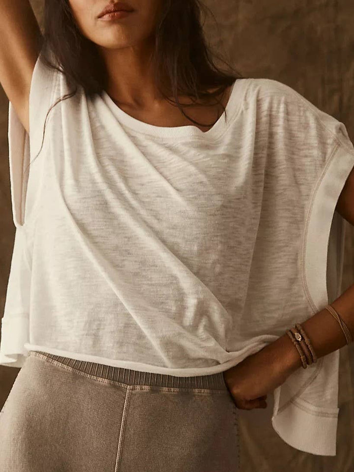 Rosa Clothing - Slouchy wrapped cutout back short sleeve workout tee top