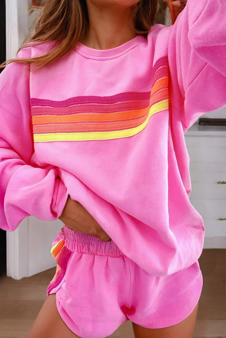 Little Daisy Closet - LDC Color Contrast Trim Long Sleeve Top and Shorts Set