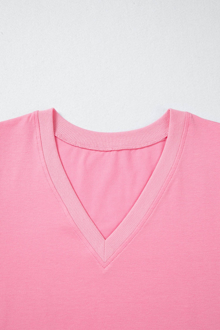 Bonbon Solid V Neck Puff Sleeve Lightweight Blouse Top