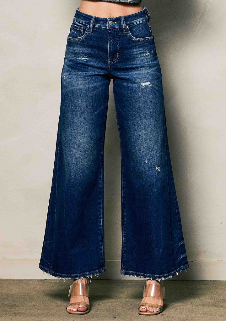 Vibrant M.i.U - Subtle Distressed Palazzo Jeans