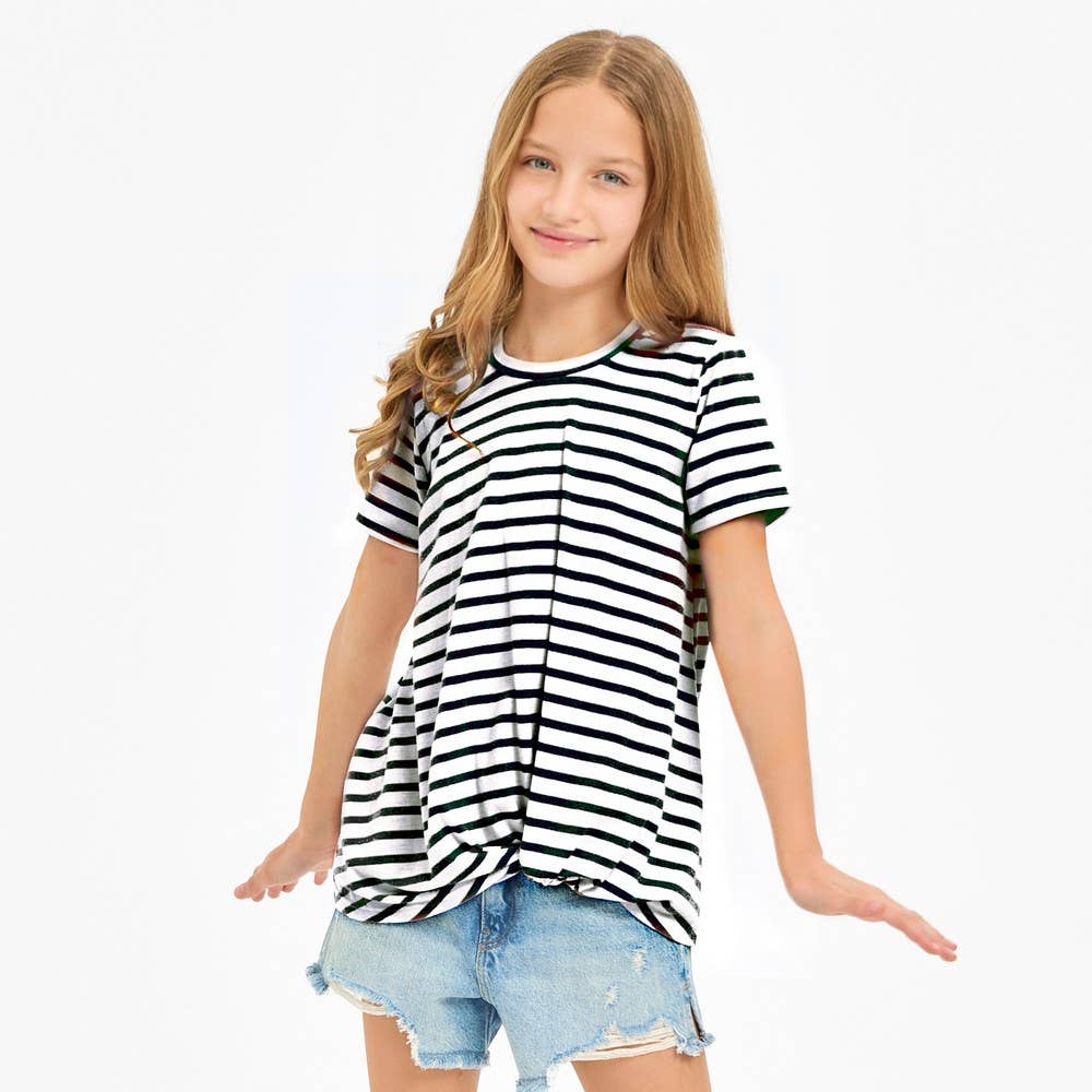 Good Girl - Kids Twist Knot Stripe Knit Short Sleeve Tee