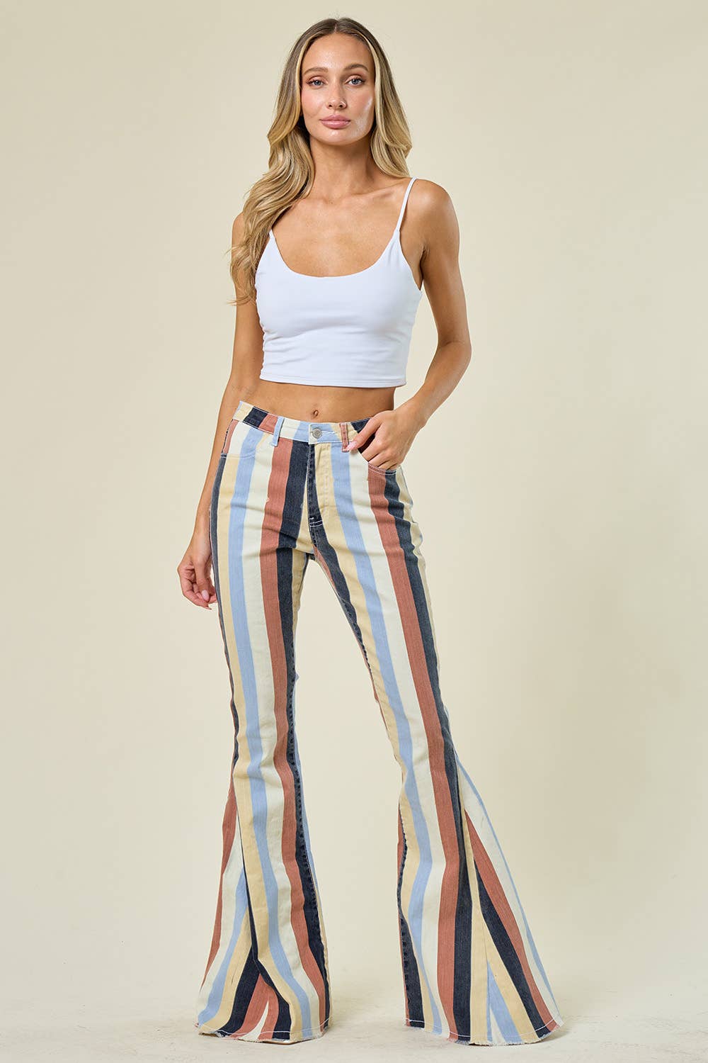 Saints &amp; Hearts - SIP6145A YELLOW MULTI STRIPED WESTERN FLARED BOTTOMS