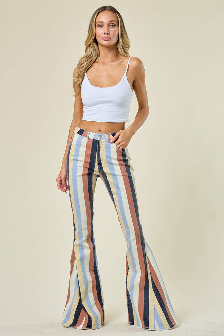 Saints &amp; Hearts - SIP6145A YELLOW MULTI STRIPED WESTERN FLARED BOTTOMS
