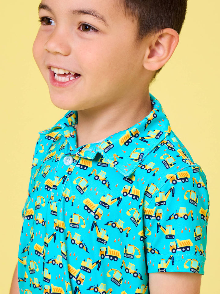 RuffleButts- Boys Under Construction Knit Short Sleeve Performance Polo