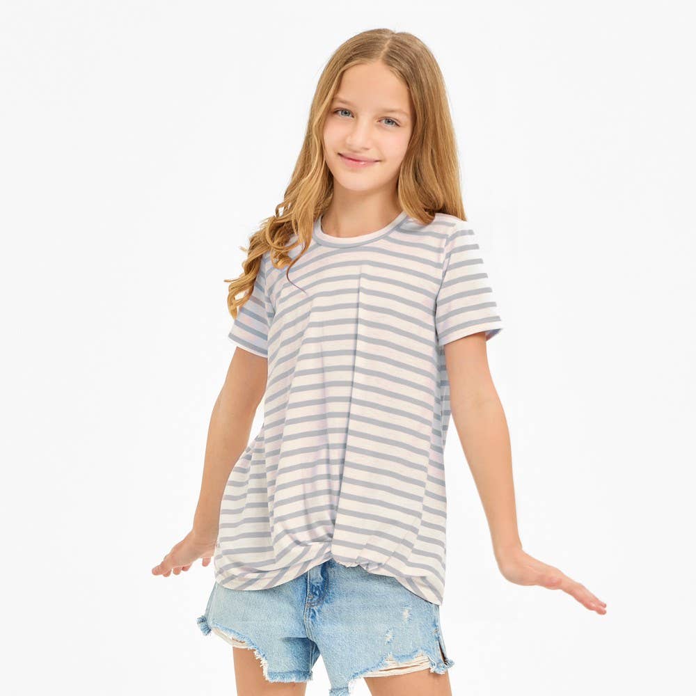 Good Girl - Kids Twist Knot Stripe Knit Short Sleeve Tee