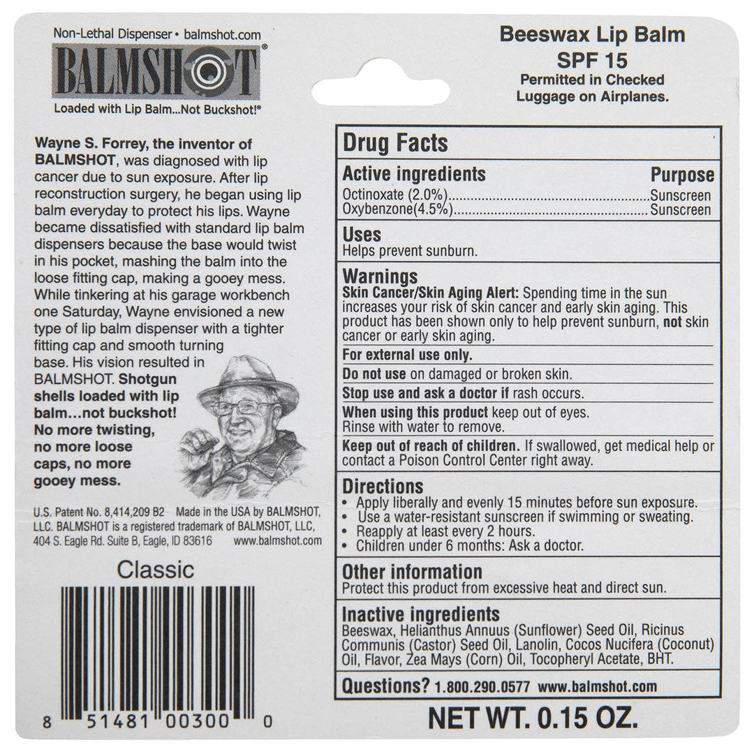 BALMSHOT Lip Balm - Shotgun Shell Lip Balm | "Black" Classic Vanilla | SPF 15