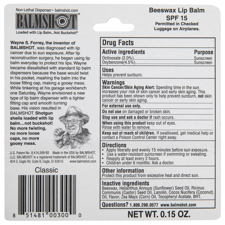 BALMSHOT Lip Balm - Shotgun Shell Lip Balm | "Black" Classic Vanilla | SPF 15