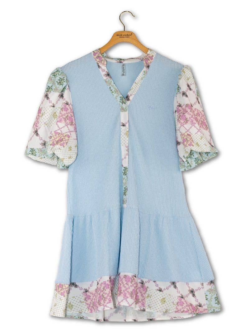 simply southern - Corded Contrast Y-Neck Dress-TRELLIS PATCHWORK