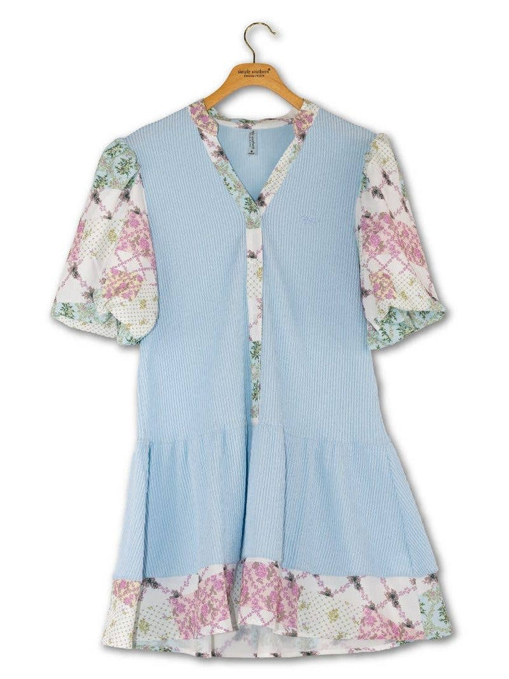 simply southern - Corded Contrast Y-Neck Dress-TRELLIS PATCHWORK