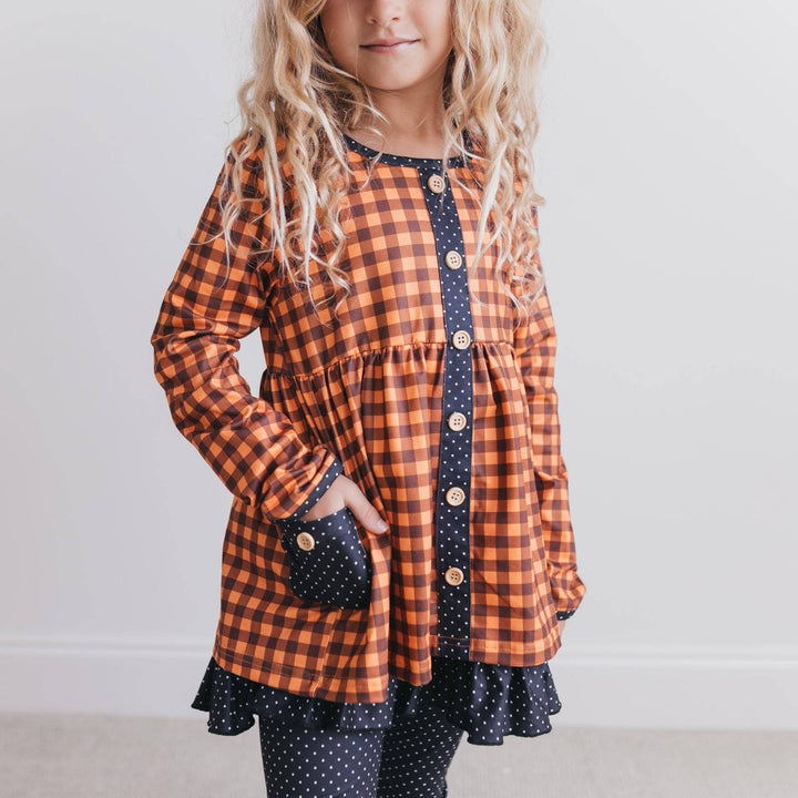 Kids Navy &amp; Rust Gingham Check Button Pocket Pant Fall Set