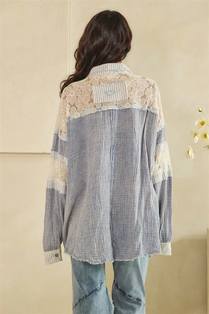 WASHED FABRIC MIX LONG SLEEVE TOP